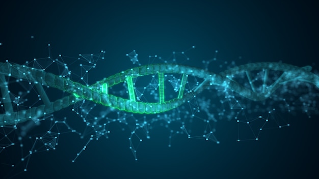 Cifre astratte Molecola di scansione del DNA Per biologia, biotecnologia, chimica, scienza, medicina, cosmetici, medicina, sfondo