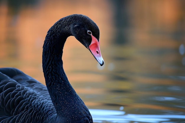 Cigno nero sulla superficie dell'acqua da vicino