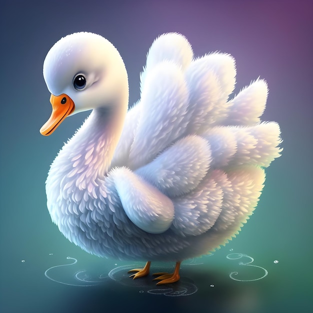 Cigno super carino nello stile del fumetto pixar generativo ai