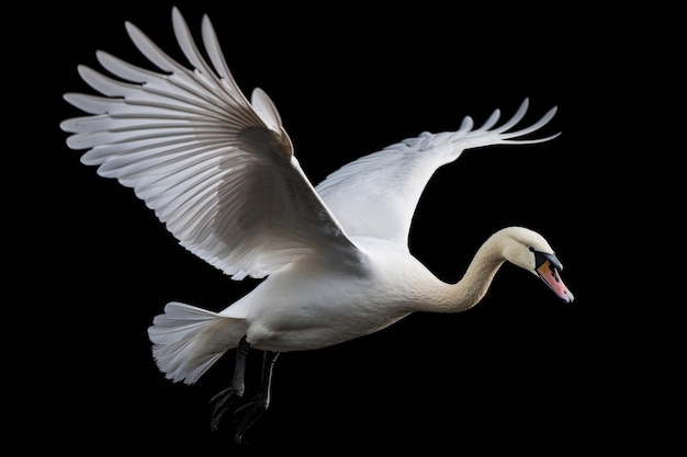 Cigno volante su sfondo nero