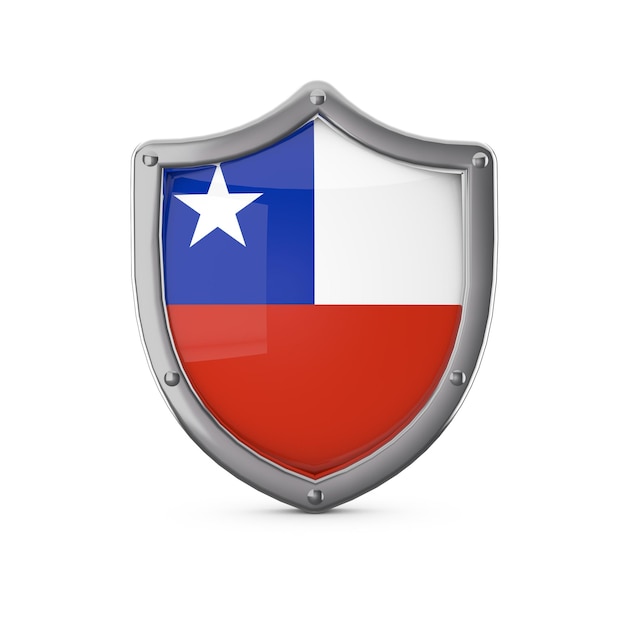 Cile concetto di sicurezza a forma di scudo metallico con bandiera nazionale