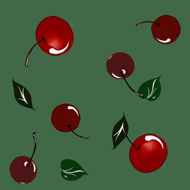 Ciliegia matura rosso bordeaux con motivo ciliegia per la progettazione di piatti, tessuti, vestiti