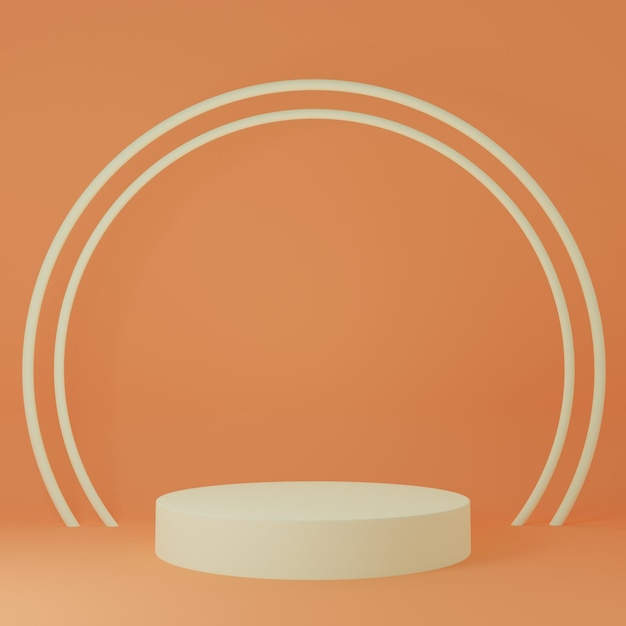 cilindro bianco Supporto del prodotto nella stanza arancione Scena dello studio per il design minimale del prodottoRendering 3D