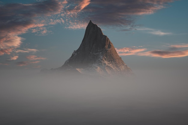 Cima della montagna sopra la nebbia Nuvole sceniche sullo sfondo