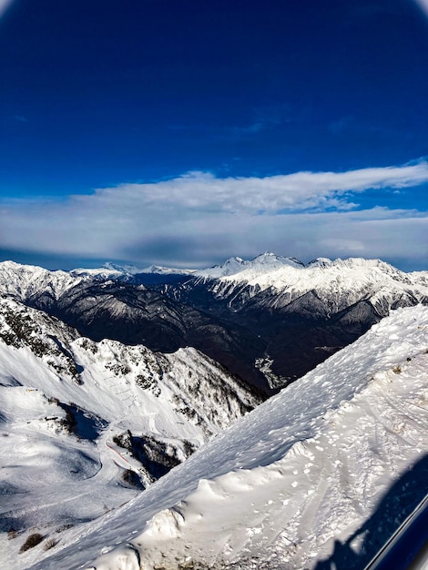 Cime di montagna con paesaggio innevato