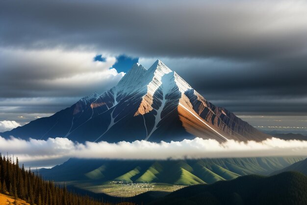 Cime di montagna sotto il cielo azzurro e nuvole bianche scenario naturale sfondo fotografia