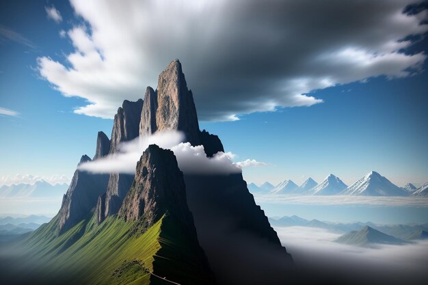 Cime di montagna sotto il cielo azzurro e nuvole bianche scenario naturale sfondo fotografia