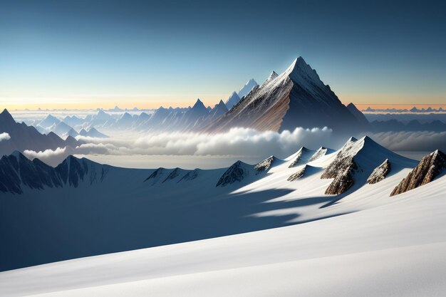 Cime di montagna sotto il cielo azzurro e nuvole bianche scenario naturale sfondo fotografia