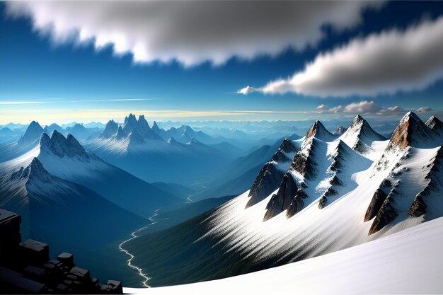 Cime di montagna sotto il cielo azzurro e nuvole bianche scenario naturale sfondo fotografia