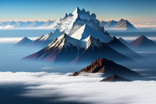 Cime di montagna sotto il cielo azzurro e nuvole bianche scenario naturale sfondo fotografia