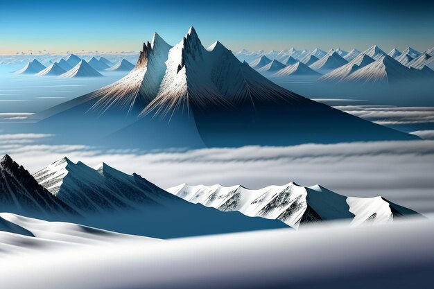 Cime di montagna sotto il cielo azzurro e nuvole bianche scenario naturale sfondo fotografia