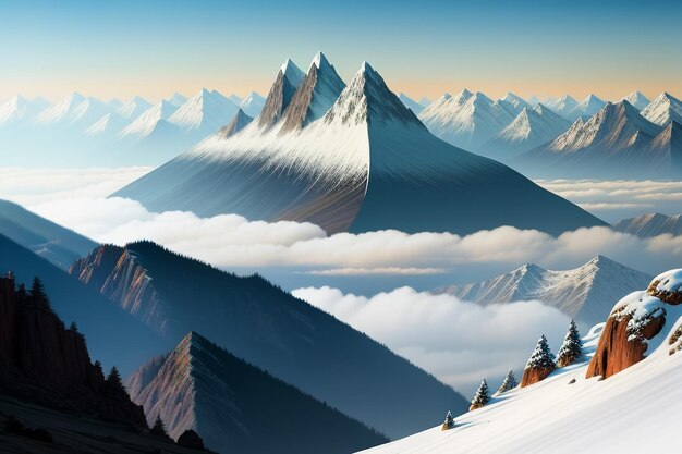 Cime di montagna sotto il cielo azzurro e nuvole bianche scenario naturale sfondo fotografia