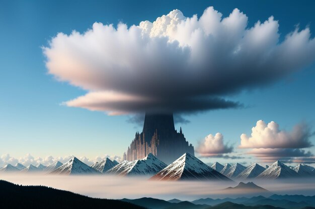 Cime di montagna sotto il cielo azzurro e nuvole bianche scenario naturale sfondo fotografia