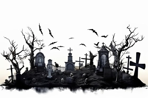 cimitero di halloween isolato su sfondo bianco