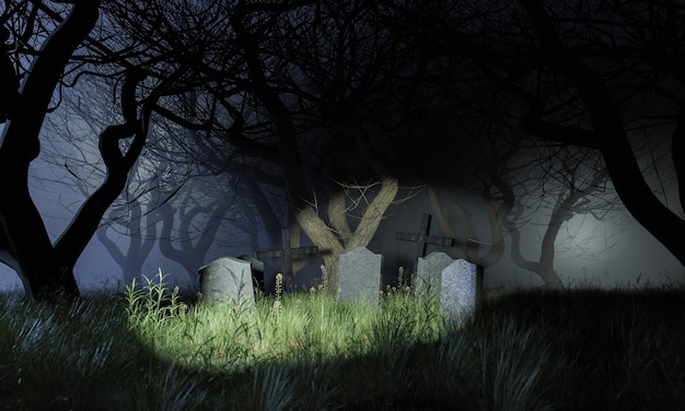 cimitero in una foresta terrificante