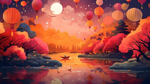 Cina cultura stile cinese MidAutumn Festival biglietto di auguri stile di illustrazione moderno