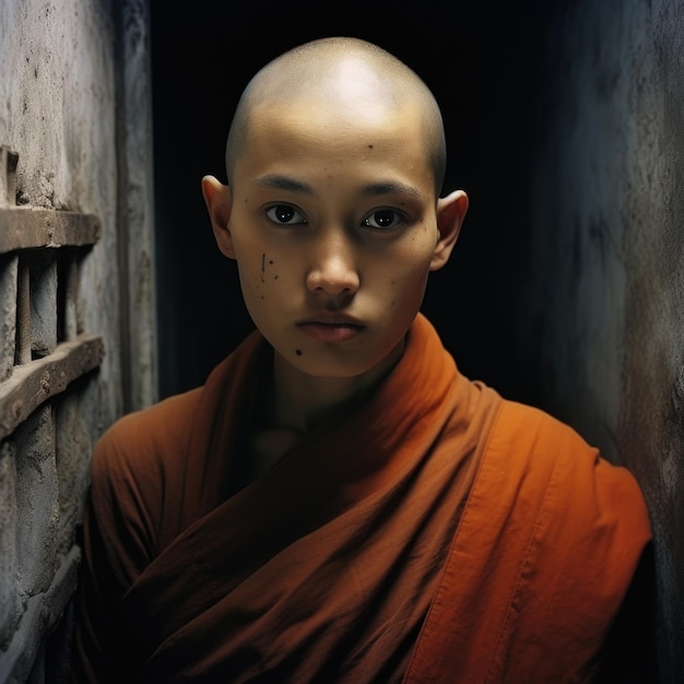 Cina giovane femmina shaolin asia monaco nel monastero Sviluppo spirituale tranquillità yin yang equilibrio asceta monastero buddista novizi Tempio Shaolin