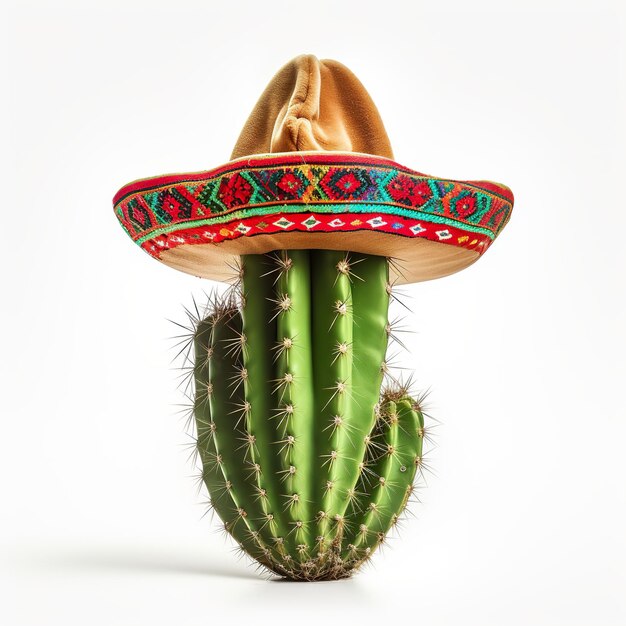 Cinco De Mayo Cactus indossa un sombrero messicano isolato su sfondo bianco Generativo ai