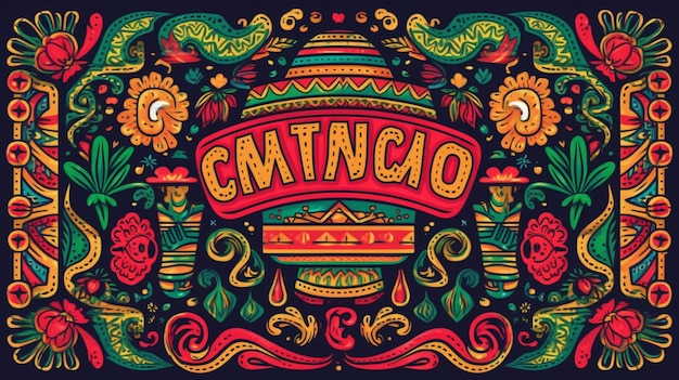 Cinco De Mayo che annuncia il modello di poster Bordo decorato ricco in stile messicano splendidamente realizzato con