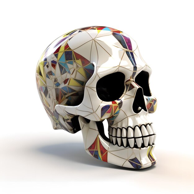 Cinco de Mayo Day of the Dead Skull Mascot Un teschio con un motivo a mosaico colorato sulla faccia