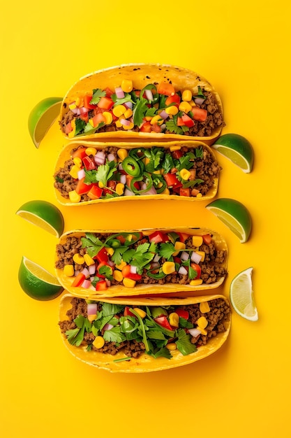 Cinco de Mayo Delight Tacos confezionati con sapori su Sunshine Yellow un omaggio al Messico