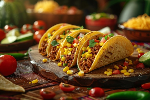 Cinco de Mayo festival taco party luminoso vibrante tradizionale cibo divertente AI generativa