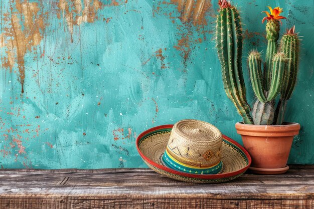 Cinco de Mayo sfondo di vacanza con cactus messicano e sombrero di festa ai generato