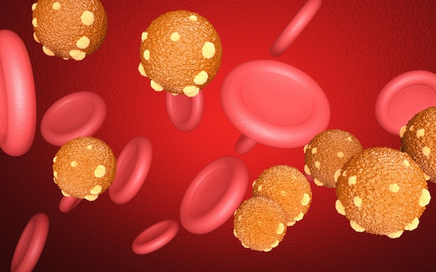 Cinema 4d rendering dell'illustrazione dei batteri che attaccano le cellule del sangue