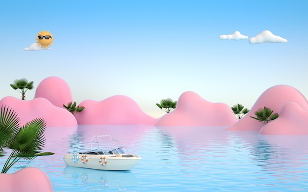 cinema 4d rendering di sfondo estivo con vista sull'acqua di mare