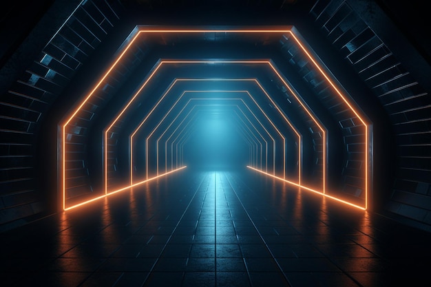 Cinema d rendering dello sfondo del tunnel con luce per il mockup di visualizzazione