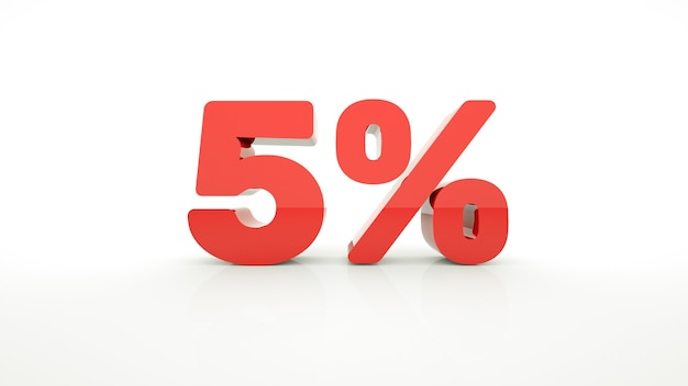 Cinque percento di sconto Sconto del 5 percento 3D illustrazione su sfondo bianco