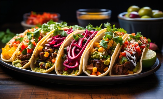 cinque tacos con maiale affumicato e cilantro