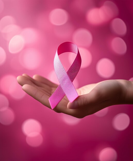 Cintura di consapevolezza del cancro colore rosa concetto di sfondo Cintura in mano