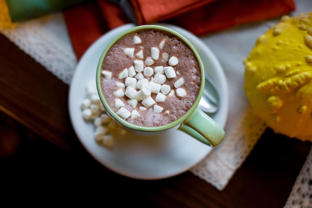 Cioccolata calda con marshmallow. Vista dall'alto