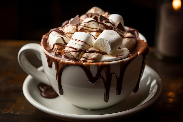 Cioccolata calda con panna montata Marshmallow AI generato