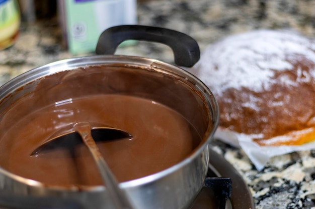 Cioccolata calda Primo piano di una cucina dolce