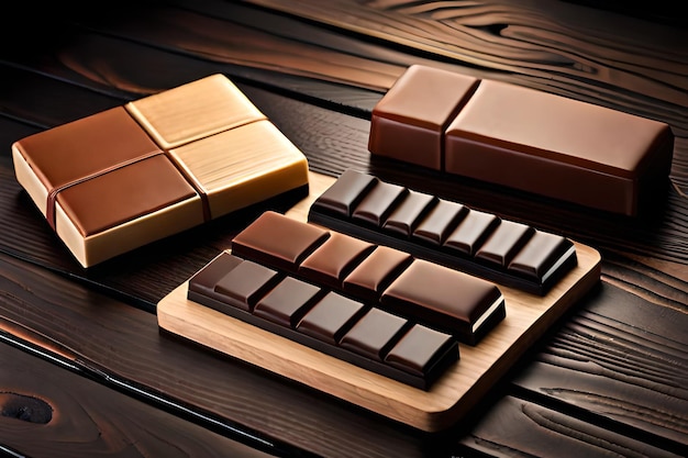 Cioccolatini su una tavola di legno con uno che dice cioccolatini sopra.