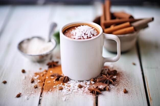 Cioccolato caldo vegano con latte di mandorle e schegge di cocco