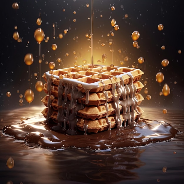 cioccolato Dolci waffle su uno sfondo scuro con riflessione
