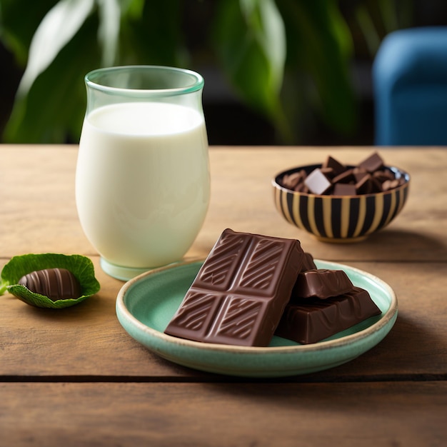 cioccolato e latte su sfondo tavolo in legno illustrazione immagini AI generato