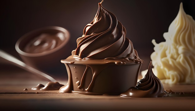 Cioccolato fondente fuso che scorre, fondo dolce del dessert