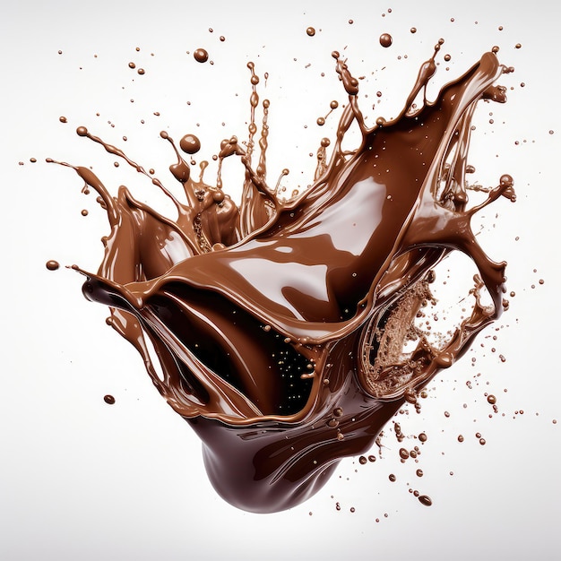 Cioccolato liquido splash isolato su bianco per la stampa di prodotti di web design