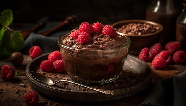 Ciotola ai frutti di bosco freschi con yogurt muesli e mousse generata da AI