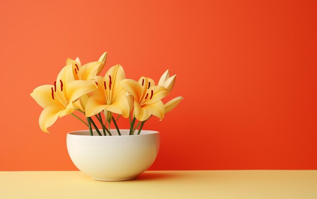 Ciotola bianca con Amaryllis su sfondo giallo