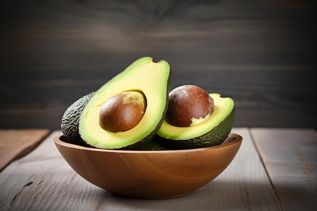 Ciotola con avocado fresco su sfondo di legno