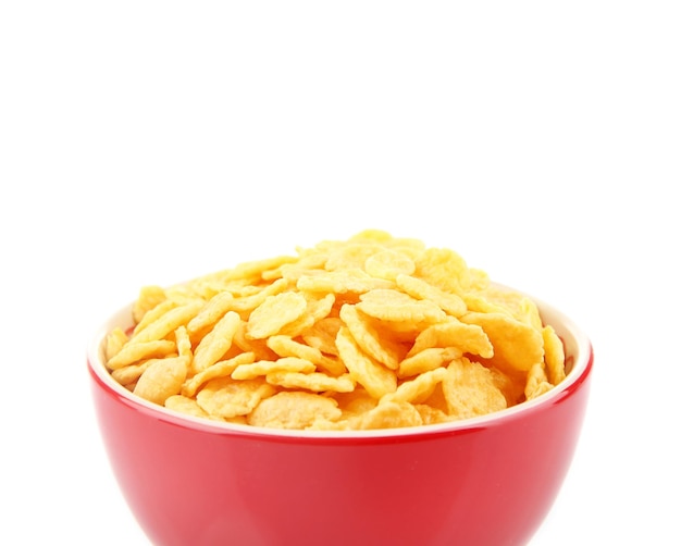 Ciotola con cornflakes su sfondo bianco