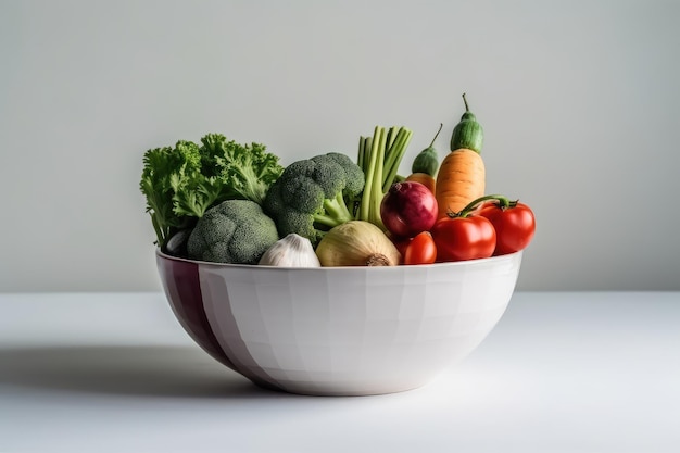 Ciotola con diverse verdure su sfondo chiaro