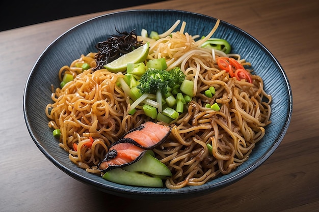 Ciotola con yakisoba e hashi