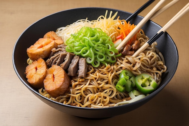 Ciotola con yakisoba e hashi