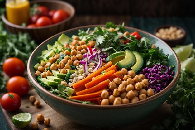 ciotola di buddha vegetariana con insalata di verdure fresche e ceci